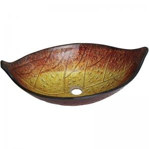 Cheap 12mm Classic Bathroom Sink 180mm Leaf Shape Oval Shape Table Top Wash Basin Gold Copper wholesale