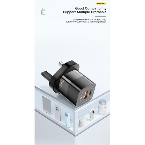 Essager UK Plug Pd Wall Quick Charging Charger 33W USB Type C Ports