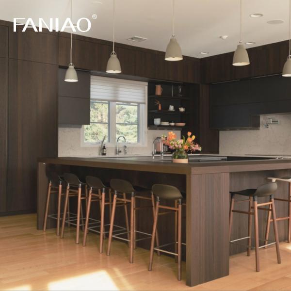 Custom Design Kitchen Cabinet Quartz Top Solid Wood Kitchen Cabinet