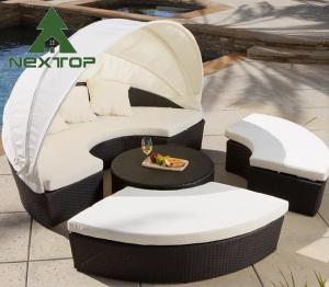 Cheap Durable Outdoor Wicker Furniture Sunbed Unique Round Sofa With Canopy wholesale