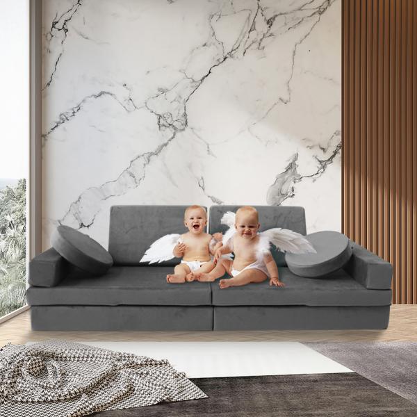 Micro-Suede Modular Sectional Couch Play Sofa Set With Waterproof Inner Liner