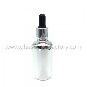 Cheap 30ml UV Electroplating Silver Essential Oil Glass Bottle With Dropper wholesale