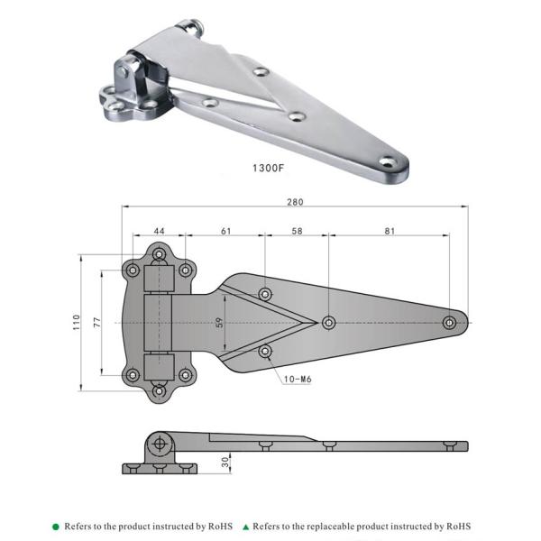 1300F 180 Degree Convex Cold Storage Gate Door Hinge 10" Reversible Cam Lift Hinge