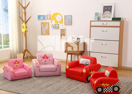 Cute Car Shape Furniture Children's 2 In 1 Flip Open Cartoon Figure Sofa Chair Furniture