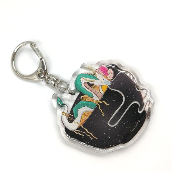 Custom Clear Printed Double Glitter Epoxy Resin Acrylic Charms Keychain for Gift with Star Clasp