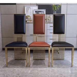 High back Luxury Modern Stainless Steel Dining Chair upholstered
