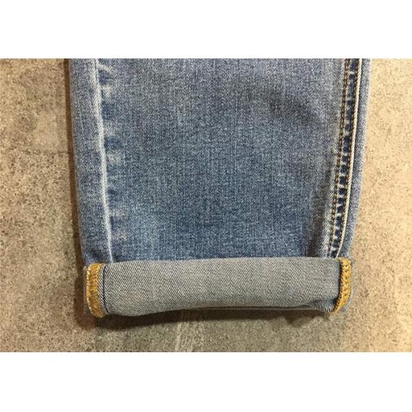 Light Wash Straight Leg Ladies Denim Jeans With Hem Rolled Cotton Strench Denim