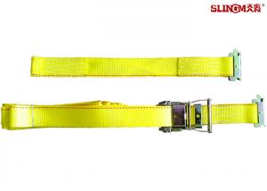 Cheap WLL 3335 LBS Polyester Ratchet Straps , Yellow Car Trailer Straps CE Approved wholesale