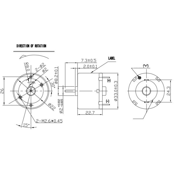 RK-520  Dual Shaft  DC Electric Motors Dimension