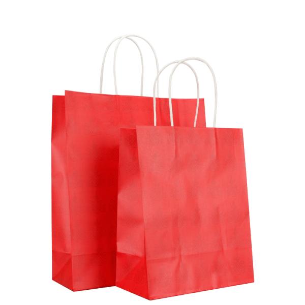 Kraft Paper J Cut Paper Bag Red Twist Handle Paper Carrier Bags For Clothing