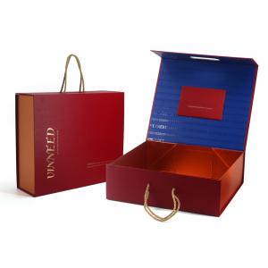 China Custom Premium Folding Wine Accessories Gift Box Glossy Logo Printed Rigid Paper Box With Handle on sale