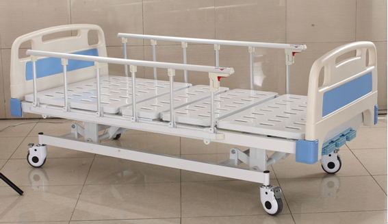 Integrated Manual ABS Adjustable Hospital Bed ICU Cot With IV Pole