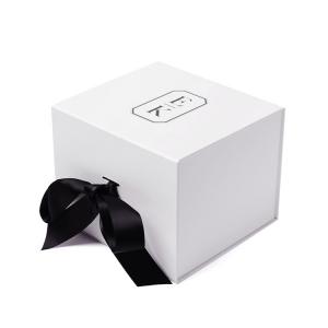 Cheap White Square Foldable Paper Gift Box With Magnetic Catch And Ribbon Decor wholesale
