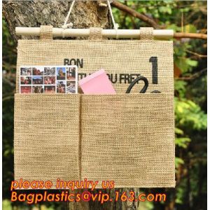 Cheap manufacturer Natural Jute canvas fabric wall hanging storage organizer carriage bag,Wall hanging pocket storage organize wholesale