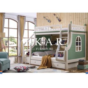 Double bed with guardrail Double-deck Green Children Bed