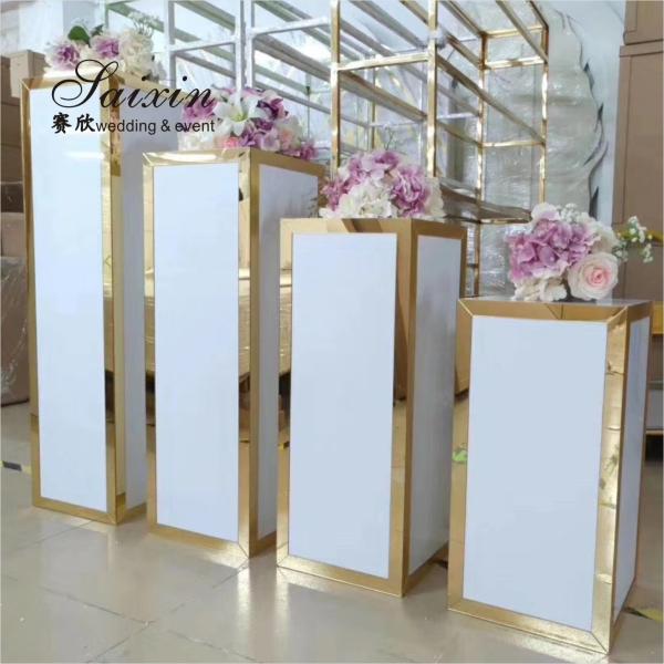 Antique Decoration Backdrop With Artificial Flowers Square Mirrored Pedestal Stand 120cm