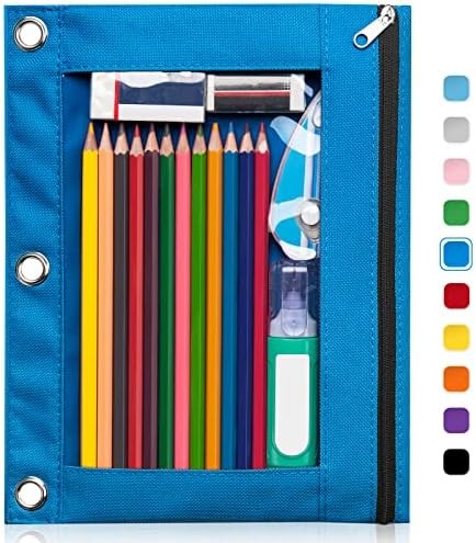 Binder Pencil Case with Smooth Zipper, Clear Window Pencil Case for Binder, Big Capacity 3 Ring Binder Pencil Bag