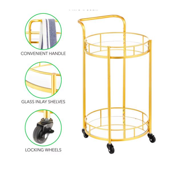 Luxury Mobile Hotel Wine Trolley Stainless Steel Liquor Drinks Cart Rose Gold Color