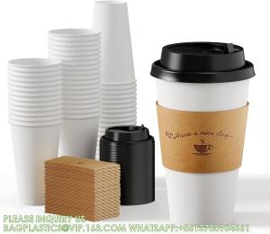 Cheap Paper Coffee Cups 16 Oz, Disposable Coffee Cups With Lids And Kraft Sleeves, White Coffee Cups For Hot & Cold Drinks wholesale