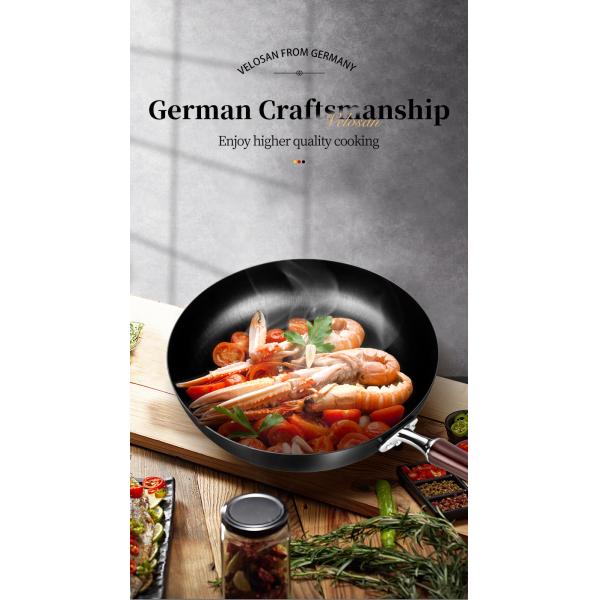 Durable Kitchen Frying Pans Round Bottom Carbon Steel Wok Chemical Free 9.3cm Deep