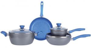 Cheap 7PCS grey aluminum forged blue marble Colorful heat resistant coating cookware set wholesale