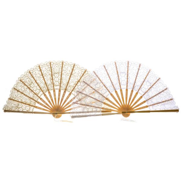 Y-Z Vintage Wedding Lace Bamboo Folding Fan Hollow Cotton and Linen Dance Bride Tassel Big Hand Fans