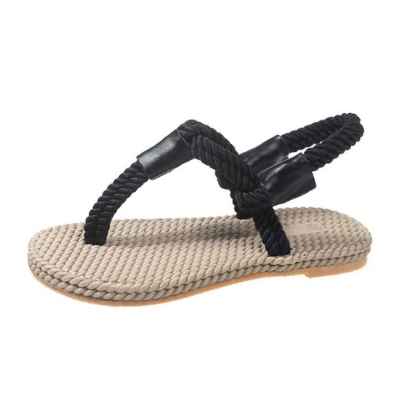 Y-Z Summer Fashion Open Toe Flip Flops Sandal Bohemian Beach Casual Large Size Women Roman Grass Woven Thong Sandals
