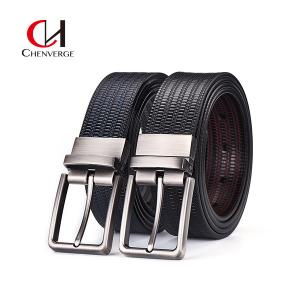 China Business Rotary Buckle Men's Leather Belts Embossed Trousers Cowhide on sale