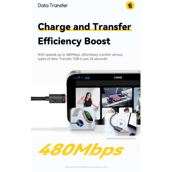 ESSAGER ES-X66 Spring Style Cable 100W 88W 7A USB Type C to USB Cable