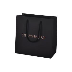 Cheap 190gsm Paper Packaging Bags , Black Paper Gift Bags With Custom Gold Foil Stamping wholesale
