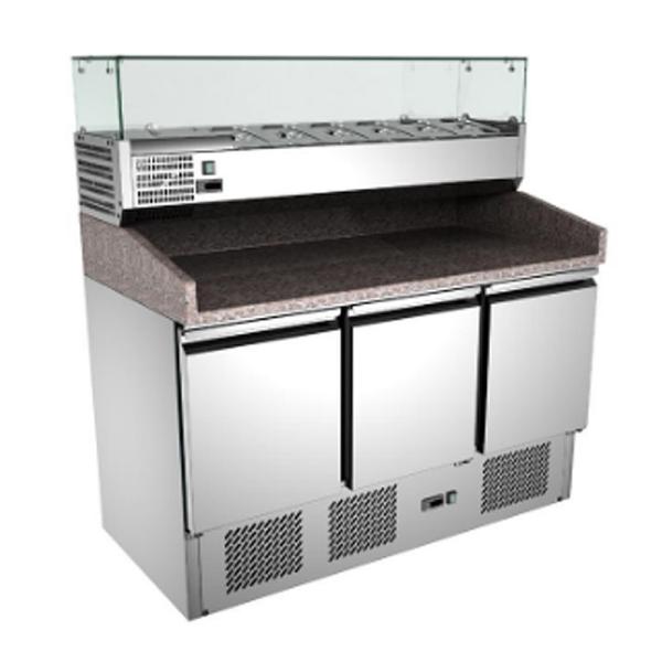 Commercial Kitchen Pizza Salad Prep 201/304 Table Large Capacity Stainless Steel Refrigerator Marble Surface Workbench