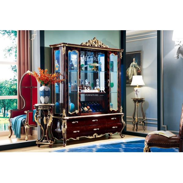 Gray Antique Design Dining Room Sideboard Carved Wooden Cupboard