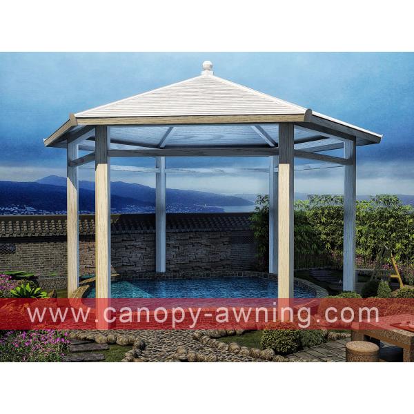 outdoor garden park corridor wood look alu Aluminium aluminum gazebo pavilion kiosk pergola gate patio canopy shelter