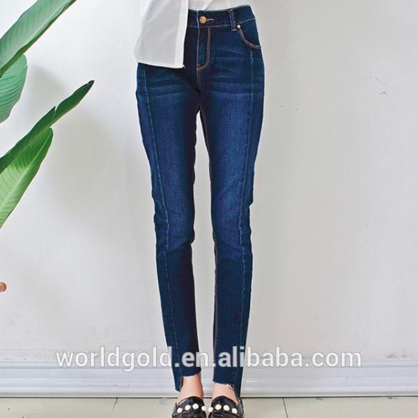 Blue Color Women Denim Dungaree Dress With Frayed Hem OEM Service