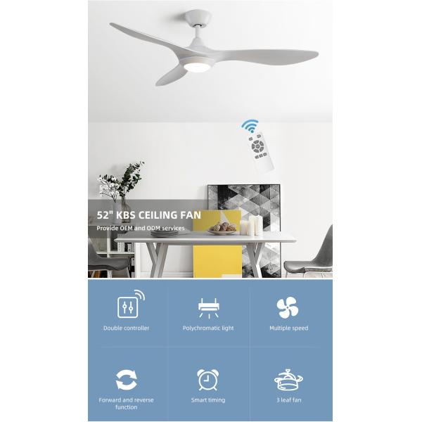 Popular 52 Inch 90lm/W ABS Blade Ceiling Fan With Light 50000hours