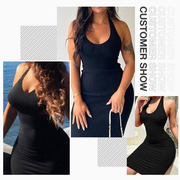 Pink Body Shaper Shapewear Seamless Halter Neck Deep U Outer Wear Dress for Women in Summer