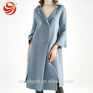 Cheap Light Blue Ladies Long Wool Coat , Fashion Style Cold Weather Jackets For Women wholesale