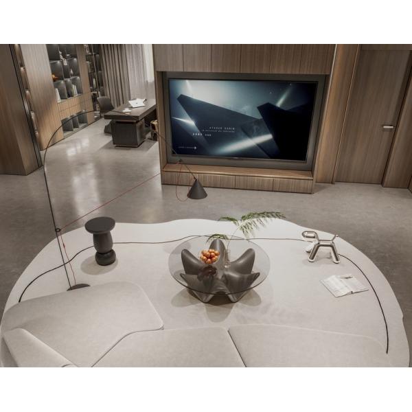 Fadior Modern Stainless Steel TV Cabinet With Vertical Wood Grain Doors And Ample Storage