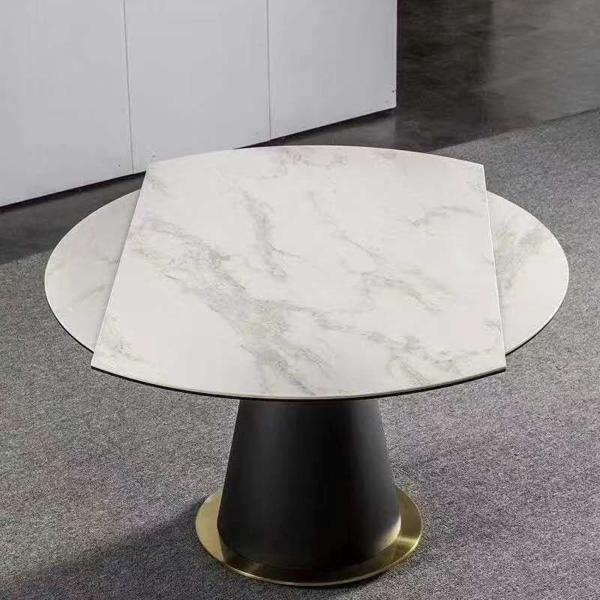 Round Functional Ceramic Marble Dining Table With Stainless Steel Legs