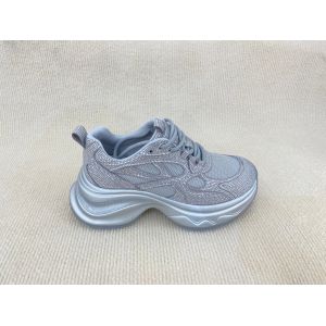 Women fashion walking shoes with bling rhinestone breathable upper grey