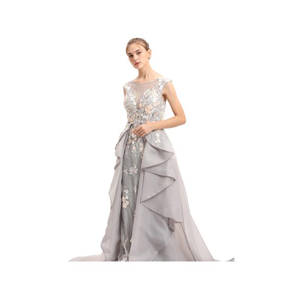 Embroidery Flower Sleeveless Evening Dress / Wave - Like Shape Wedding Bridesmaid Dress