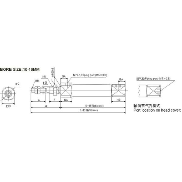 CJ2 Series Stainless Steel Mini Air Cylinder , Single Acting Spring Return Pneumatic Cylinder