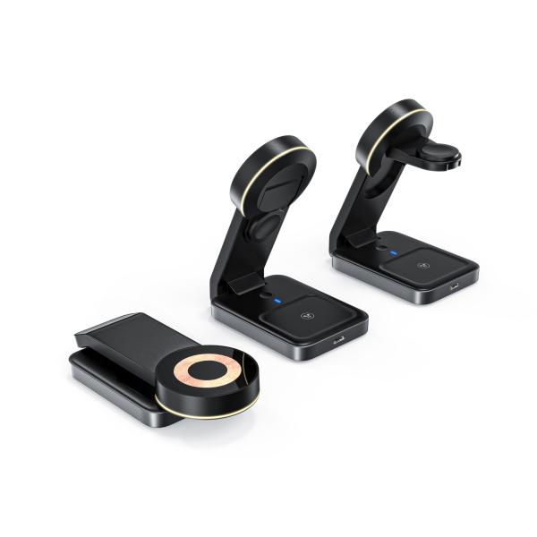 Collapsible Wireless Charging 3 In One Fast Charger 15W Black And White