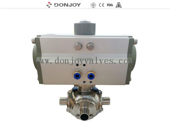 Quality 0.5 Inch T Type 3 Way Ball Valve With Tri Clamp And Horizontal Aluminum Actuator for sale