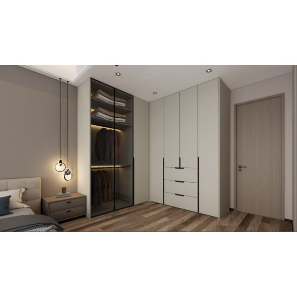 Modern Color Contrast Bedroom Corner Wardrobe With Functional Zoning