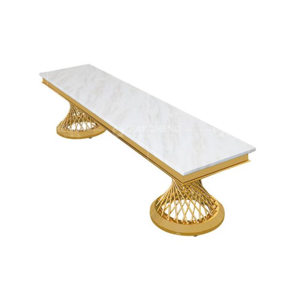 Metal 60kg Luxury TV Table For Living Room White Top Gold Frame