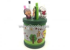 China Promotional yellow green round shape PVC cartoon cute pen holder on sale