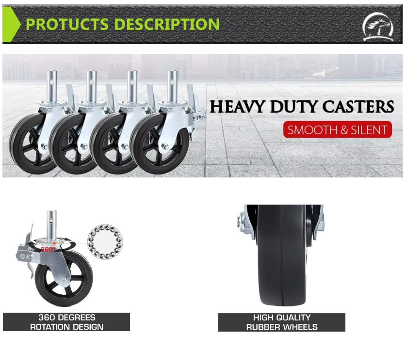 4 Pack Wheels 8 X 2 Inch With Dual Locking Break Rubber Swivel Wheel 360 Degrees Rolling Tower Heavy Duty Scaffolding Caster