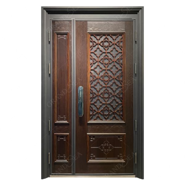 Modern Design Wooden Grain Anti-theft Door Villa Multi Lock Point Front Safety Steel Door Exterior Security Door