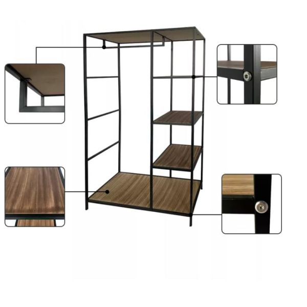 Metal And MDF Wood Cloth Storage Rack For Bedroom